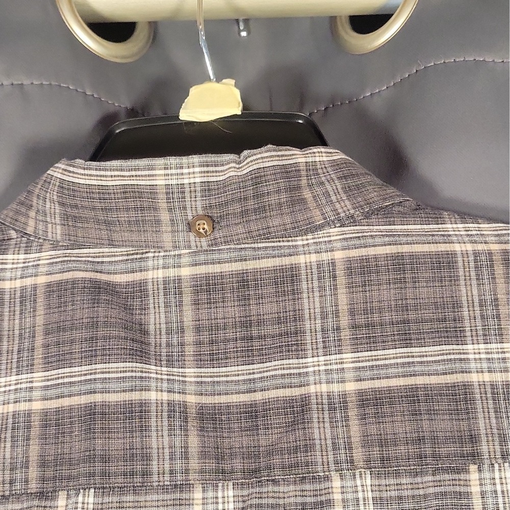 Haggar Men's Big & Tall LT Plaid Woven Cotton/Poly Button-Down Shirt Gray/White - Picture 14 of 14